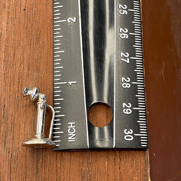 Vintage Wells 925 Sterling Retro Candlestick Phone Telephone Pendant Charm - Picture 4 of 4